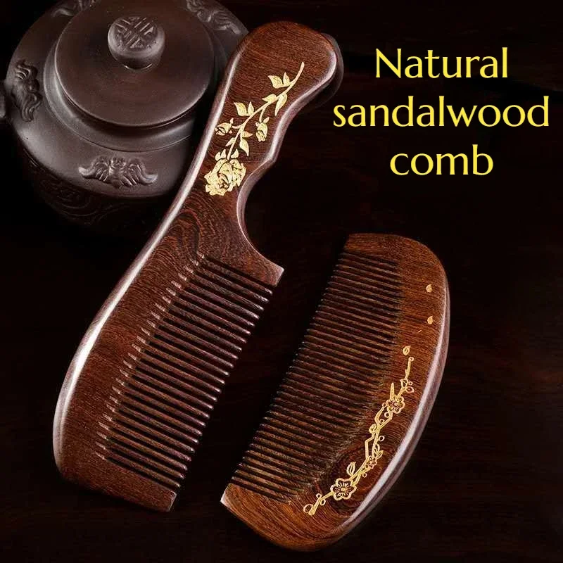 Golden Silk Sandalwood Comb Crescent Type 16cm Static Comb Curly Hair Wooden Brush Combs for Hair Comb Brush