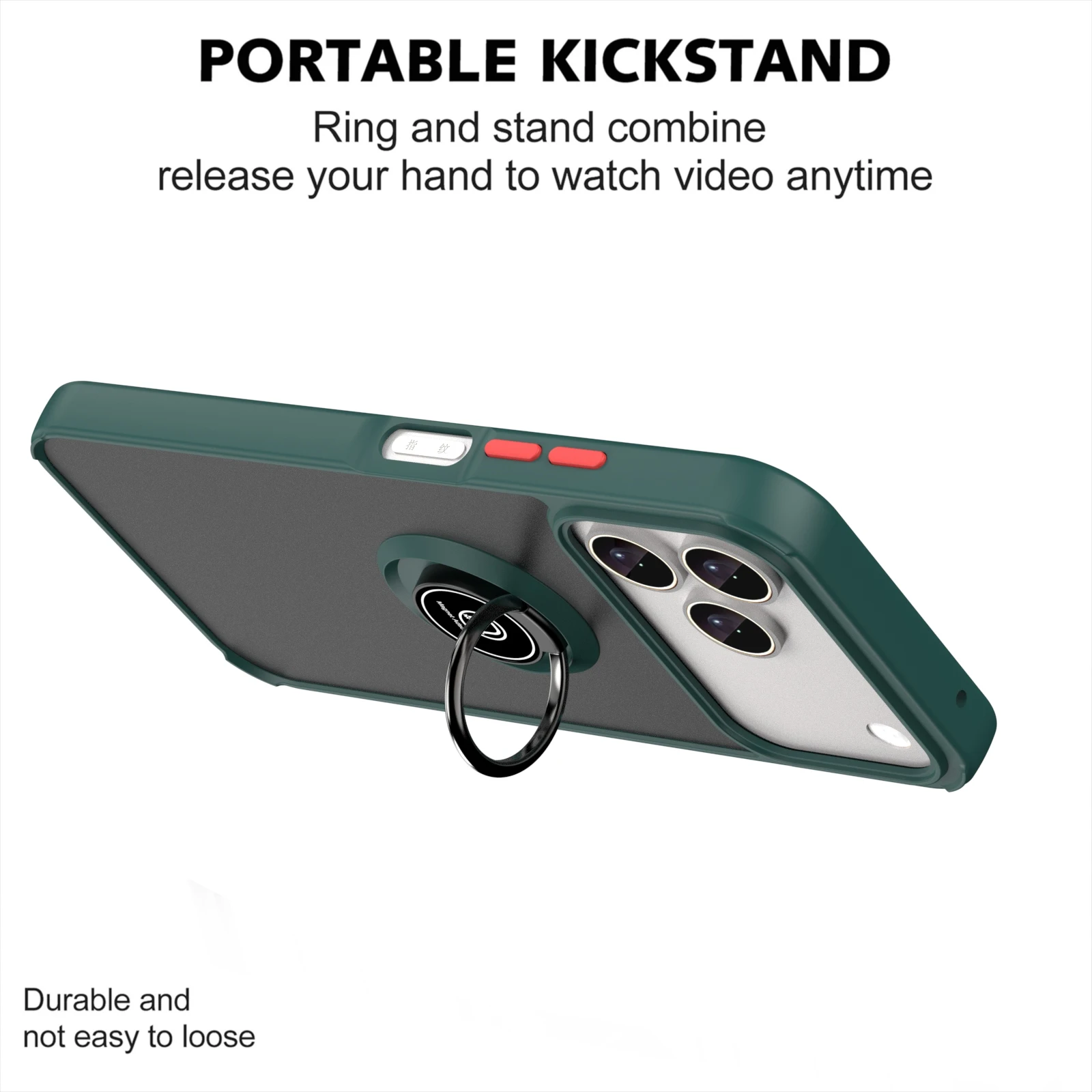 Premium Shockproof Silicone Bumper Case with Metal Ring Holder and Matte Finish