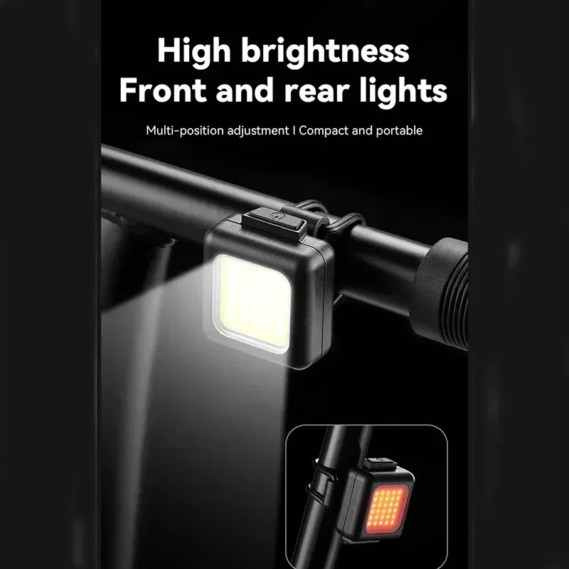 1 Pair Bicycle Front Rear Lights COB High Bright Bike Headlight Taillight USB Re