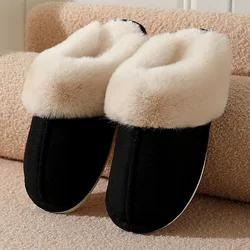 Cozy Winter Faux Fur Slippers for Couples - Warm, Non - Slip Indoor/Outdoor House Shoes (Black)