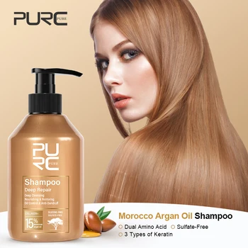 PURC Marocco Shampoo e balsamo all'olio di argan Set Trattamento per capelli alla cheratina levigante senza solfati Riparazione Cura dei capelli crespi danneggiati 1