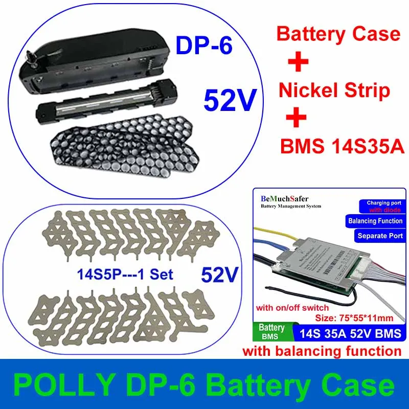 

POLLY DP-6 E-Bike Battery Case 36V 48V 52V 60V Parts Fit 70PCS 18650 Cell Empty Box Nickel Strip 10S 13S 14S 30A BMS for DIY DP6