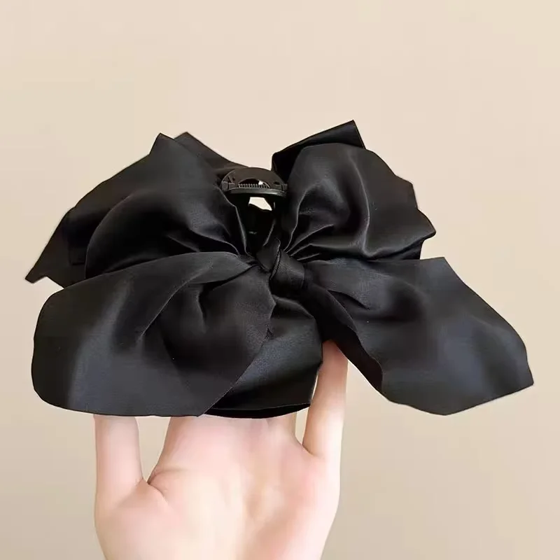 Elegant Solid Black and White Large Bow Hair Clip
