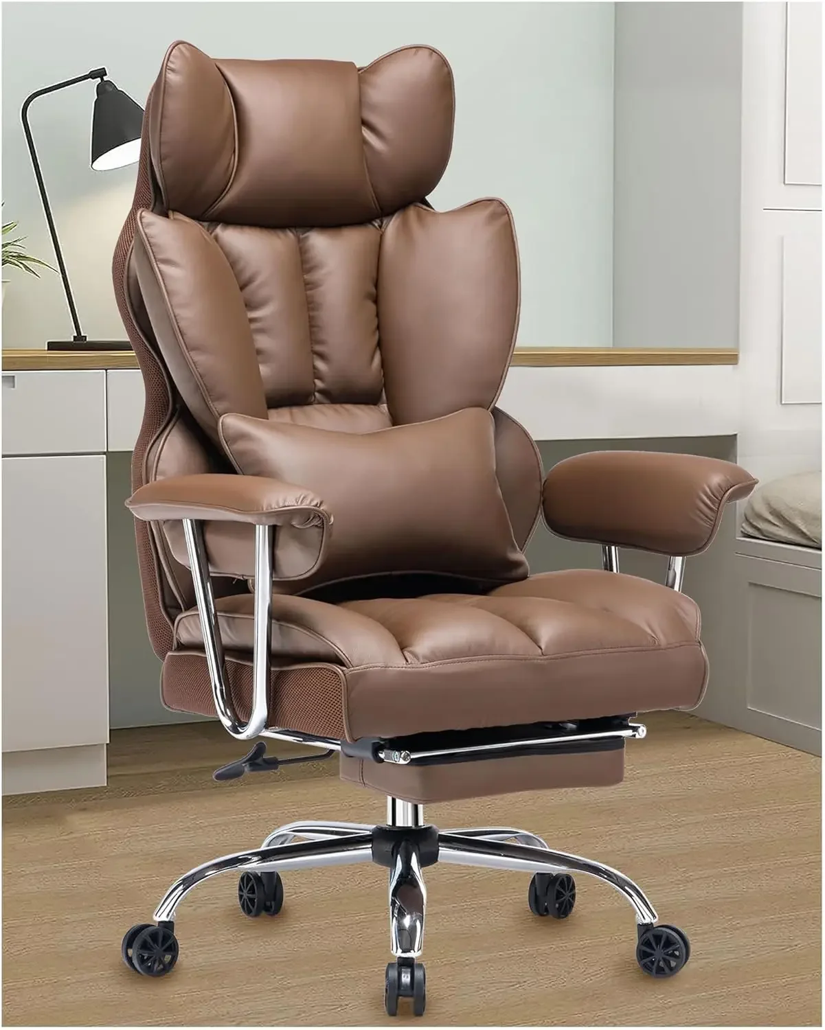 

Desk Office Chair 400LBS, Big and Tall Office Chair, PU Leather Computer Chair, with Leg Rest and Lumbar Support
