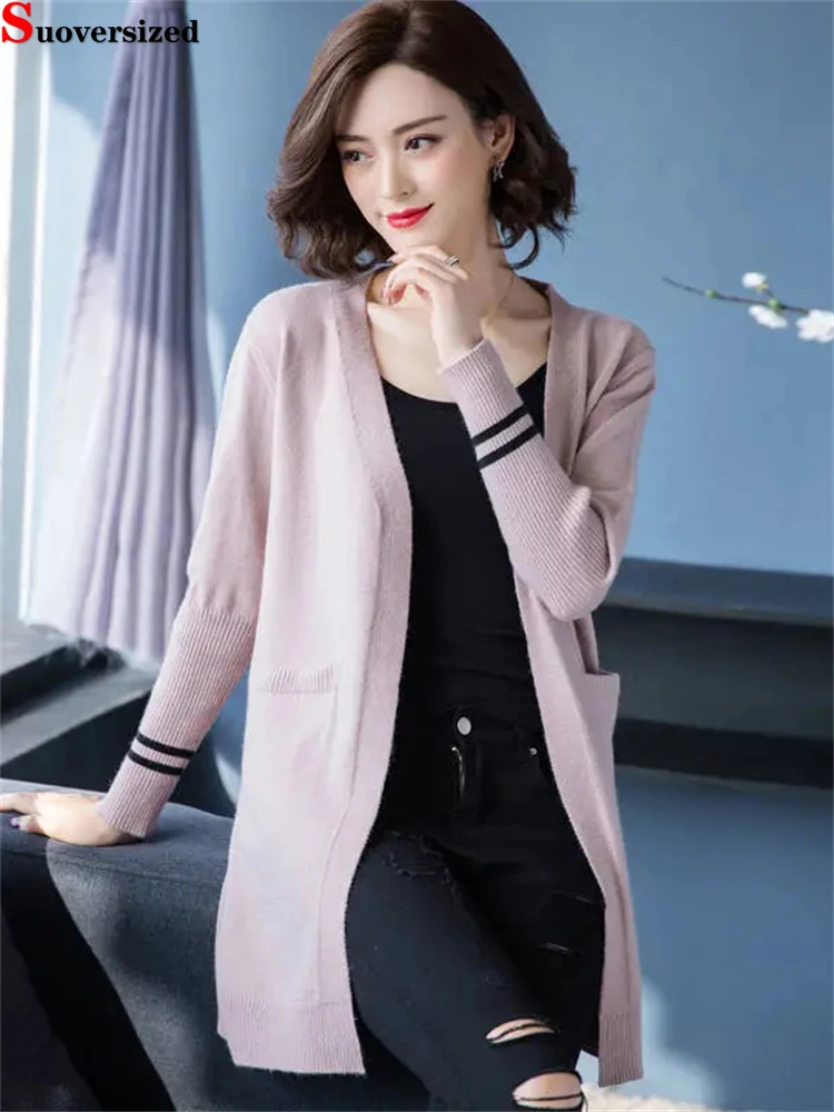 

Women Gilet Plus Size 4xl Casual New Loose Chaqueta Elegant Sweater Mid-lenght Knitted Cardigan Spring Fall Knitwears Korean