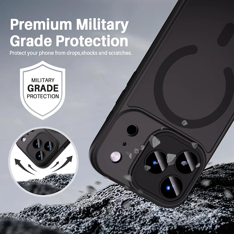 Luxury Armor Shockproof Matte Transparent Magnetic Phone Case