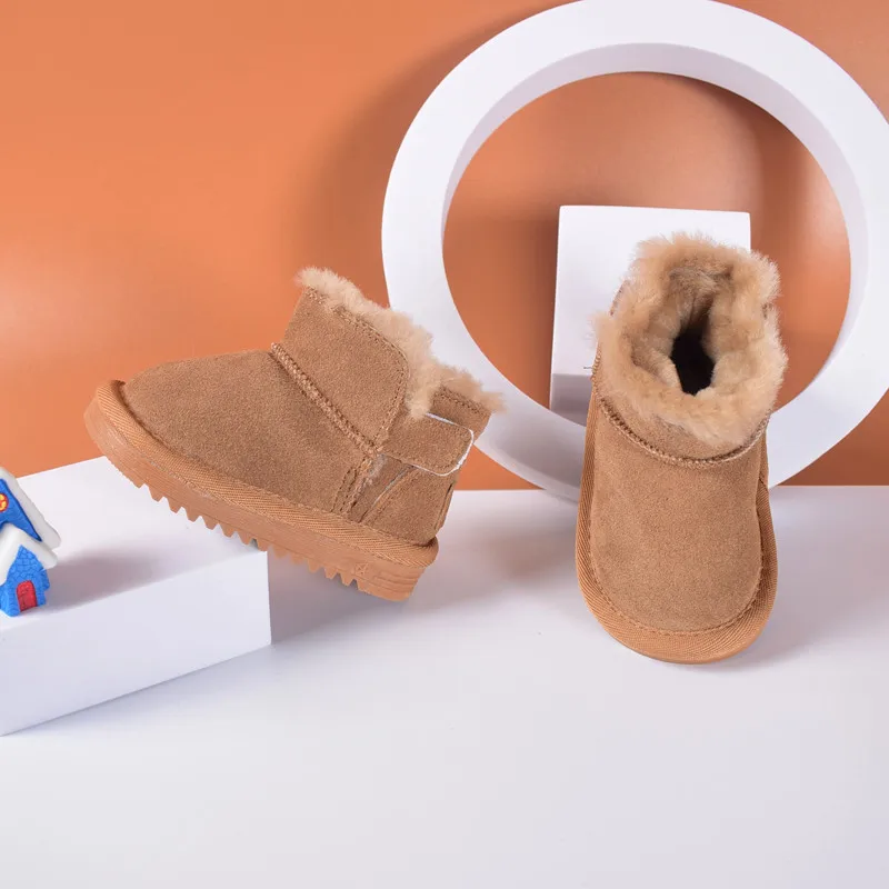 DIMI Winter Warm Baby Boots Boy Girl Toddler Shoes Genuine Leather Waterproof Non-Slip Plush Kids Snow Boots T22110