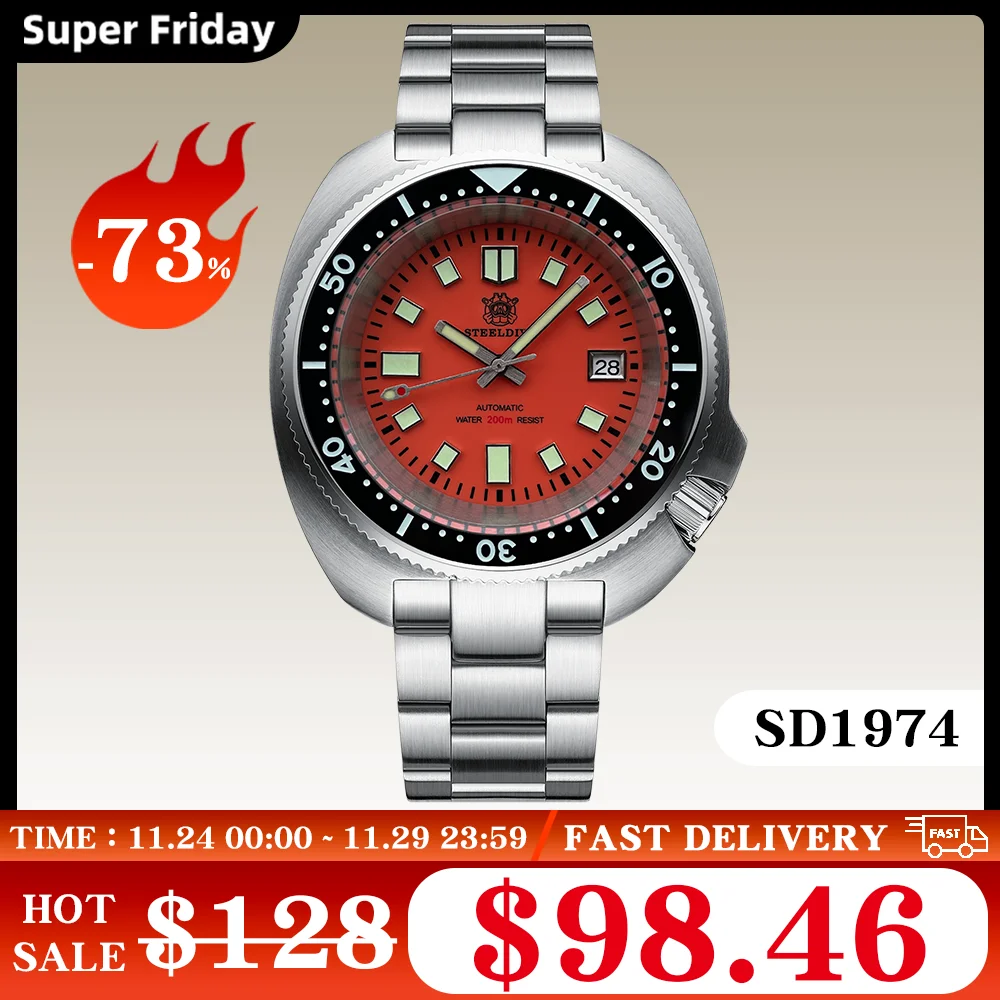 STEELDIVE New Arrival 44mm SD1974 Orange Dial Ceramic Bezel Super