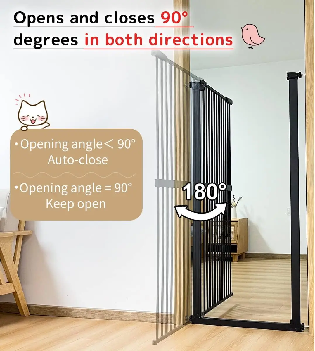 Extra Tall Pet Gate 61.02" High Pressure Mounted 50.79"-55.11" Extra Wide (9 Sizes) 1.37" Gap for Cat Dog Children Stai