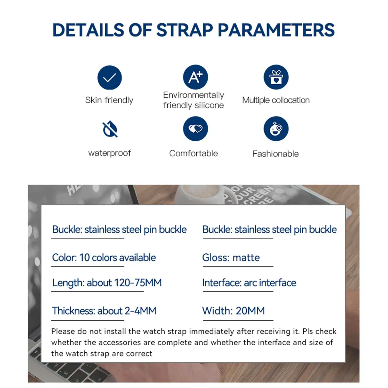 Premium 20mm Curved Rubber Strap - Waterproof Sports Watch Band