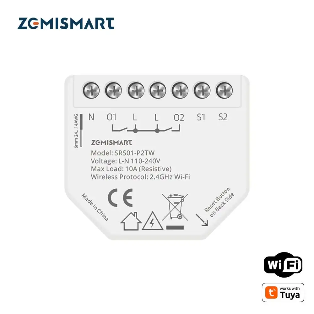 Zemismart Relé inteligente WiFi de 2 gangues com monitor de energia, mini módulo de interruptor, funciona com controle de voz do aplicativo Tuya Smart Life