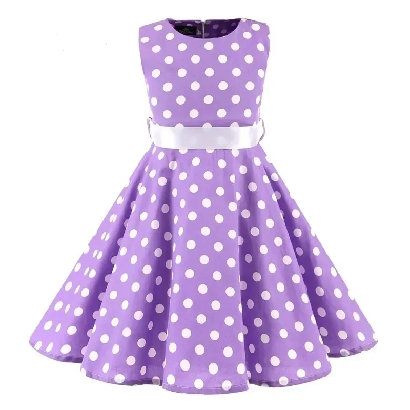 Polka Dot Vintage Kids 1950s Swing Dress Flower Floral Midi Dress Cotton Summer Dress Baby Girl 6