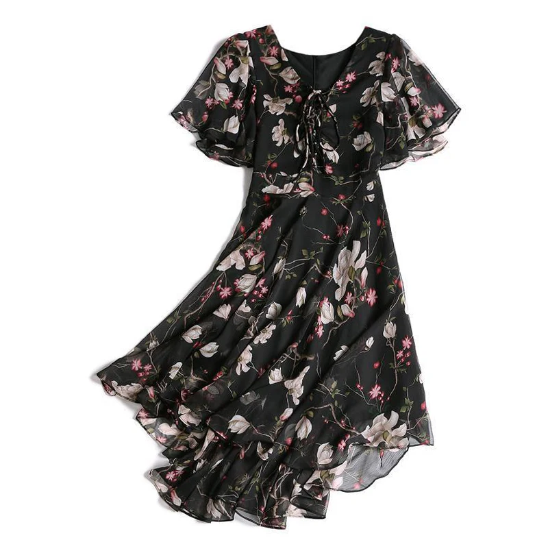Women floral Chiffon Flower Dress 2026 trends new in Ladies Elegant V Neck short Sleeve korean style Summer Dress Female Clothes 5