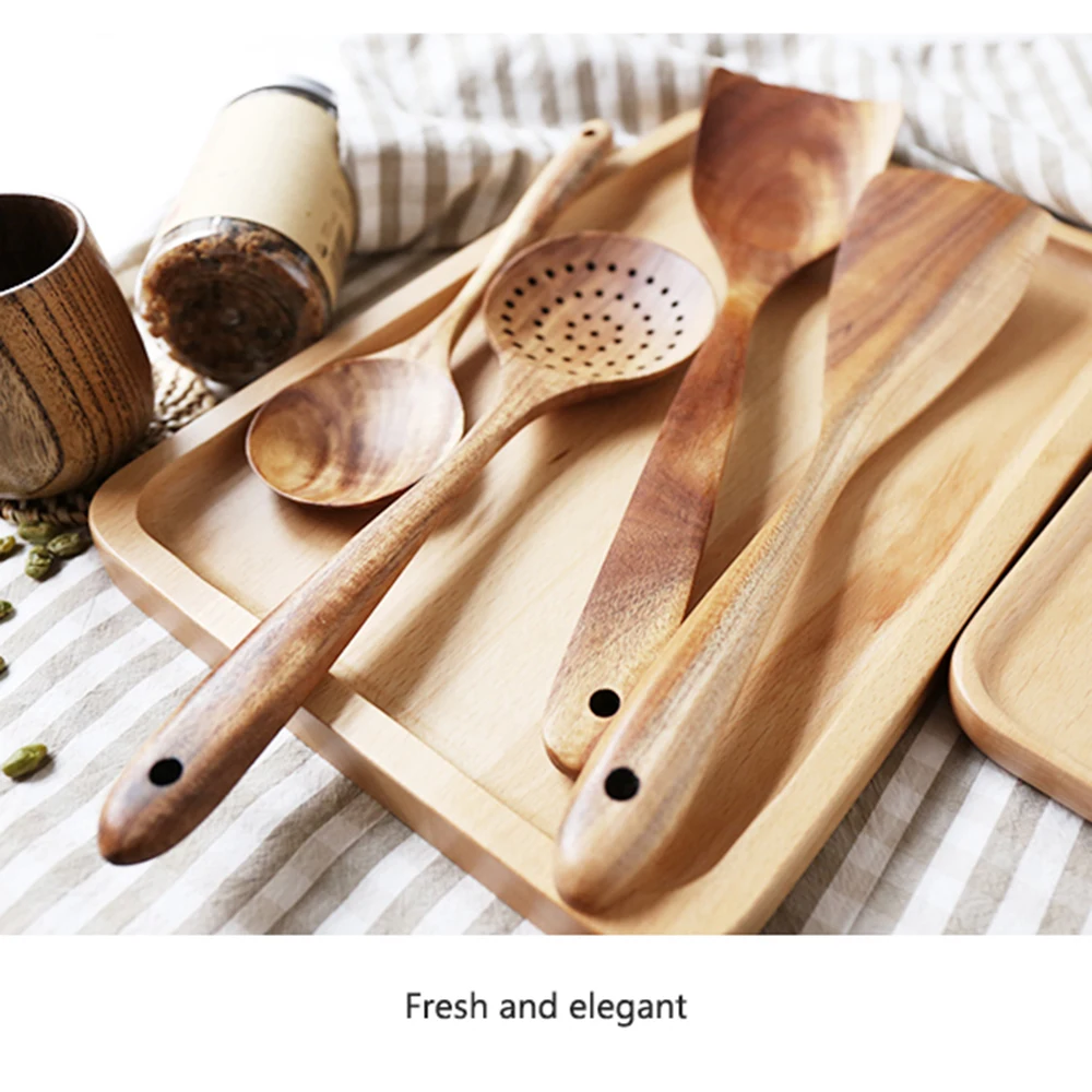 Premium Teak Wooden Cooking Utensil Set - Non-Stick & Safe Kitchen Tools