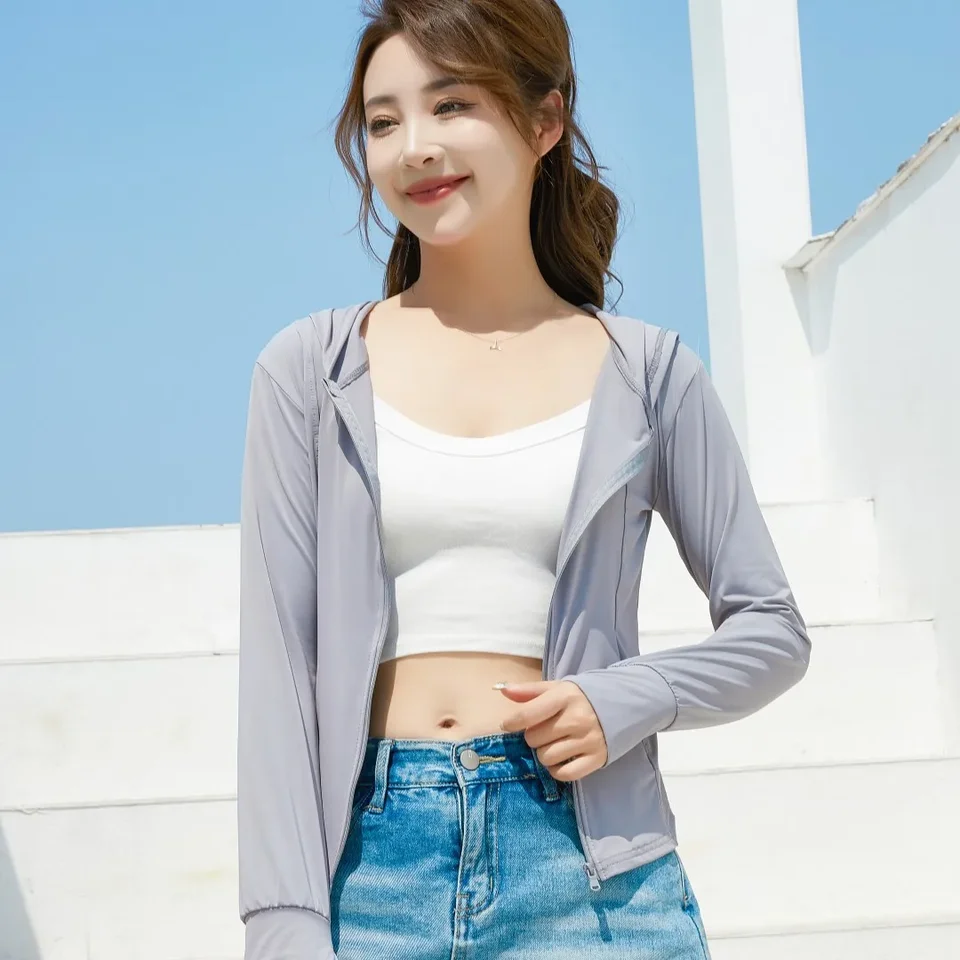 용수철 여름 야외 여성 허리 핏 슬리밍 자외선 차단 가디건, Fps50 자외선 차단, 독특한 맞춤형 로고