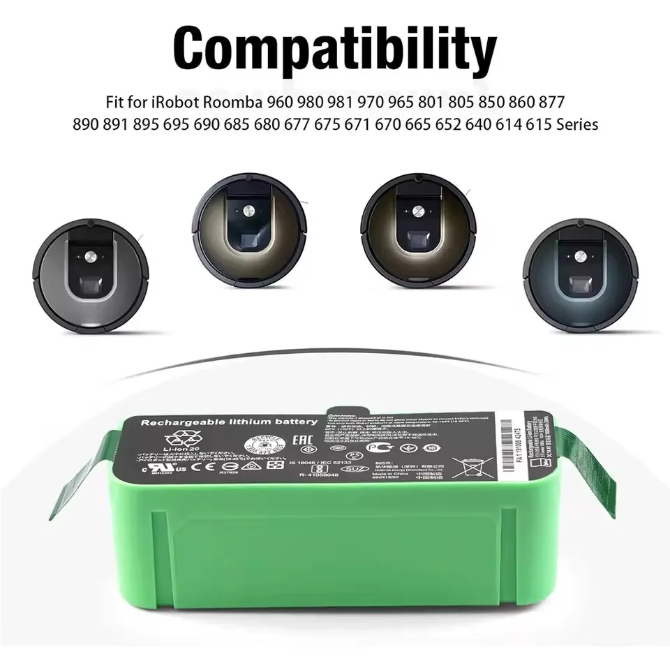 Batería de iones de litio de 14,4 V y 12,8 Ah para Robots iRobot