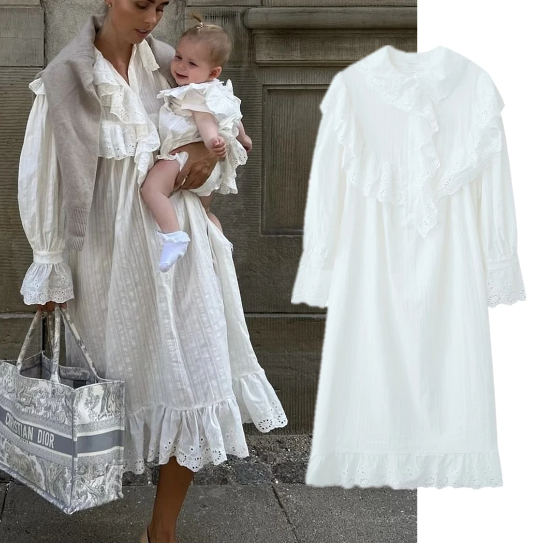 

Withered Embroidery White Dress Color Bohemian Vintage Ruffles Loose Maxi Dress Women