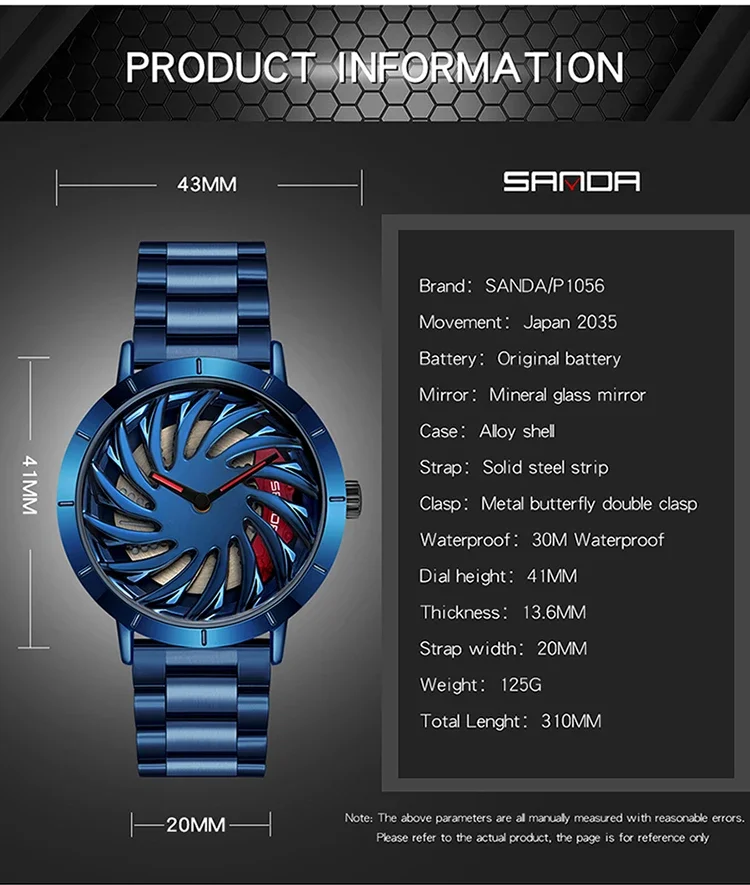 SANDA Luxury Top-Brand Men Watches Military Quartz watch Wheel Series Dial Fashion Waterproof Watch Relogio Masculino 1056