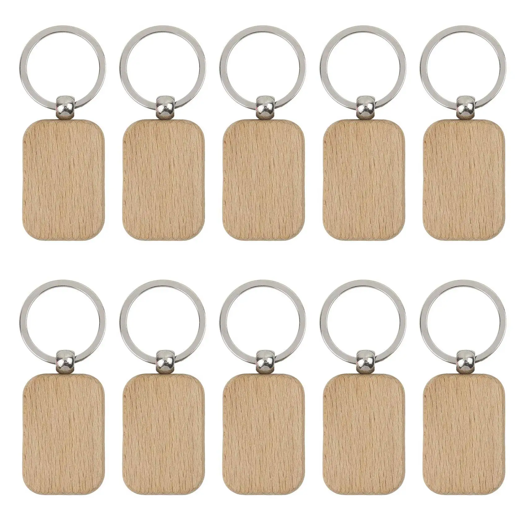 

10 Pack Blank Wooden Key Chain Unfinished Wood Pendant Blanks with Keyrings for EDC Tags DIY Key Craft Supplies