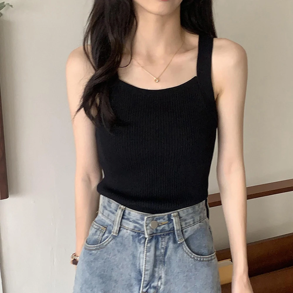 

Дышащий облегающий жилет, модные топы без рукавов, женский топ, вязаные жилеты, футболка, однотонная Полосатая майка, футболки, Летние повседневные топы