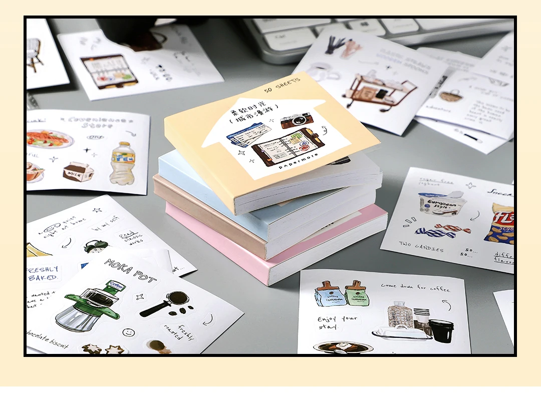 50sheets/book Retro Ins Soft Time Die Cutting Mini Sticker Notebook Journal Photocard Sticker DIY Material Aesthetic Stationery