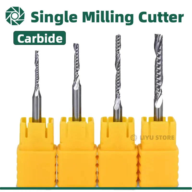 Carbide Milling Cutter Spiral End Mill 3.175/4/5/6/8mm Shank Single Flute Milling cutters 3D CNC Router Bit Engraving Cut For Acrylic Wood Aluminum