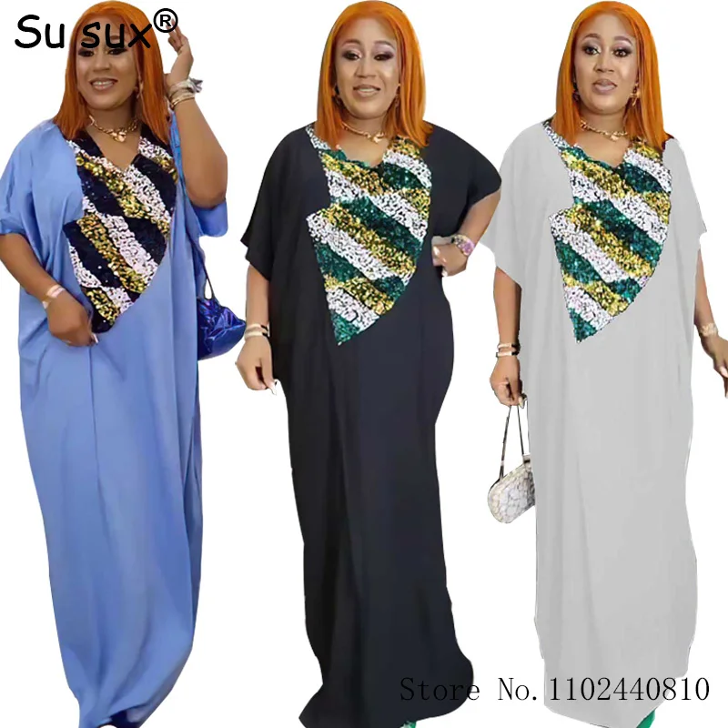 

Sequins Patchwork African Dresses For Women Bazin Turkey Plus Size Dress African Clothes Evening Party Robe Muslim Vestidos