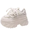 Hidden Heels White Chunky Sneakers Women Breathable Lace Up High Platform Shoes Woman 2025 Autumn Non-Slip Thick Bottom Sneakers 1