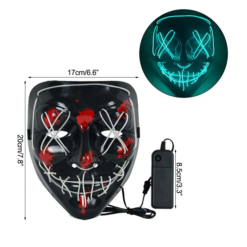 Scary Halloween Neon Mask LED Light up Mask Cosplay Glowing in The Dark Costume Halloween Face Masks for Men Women Kids