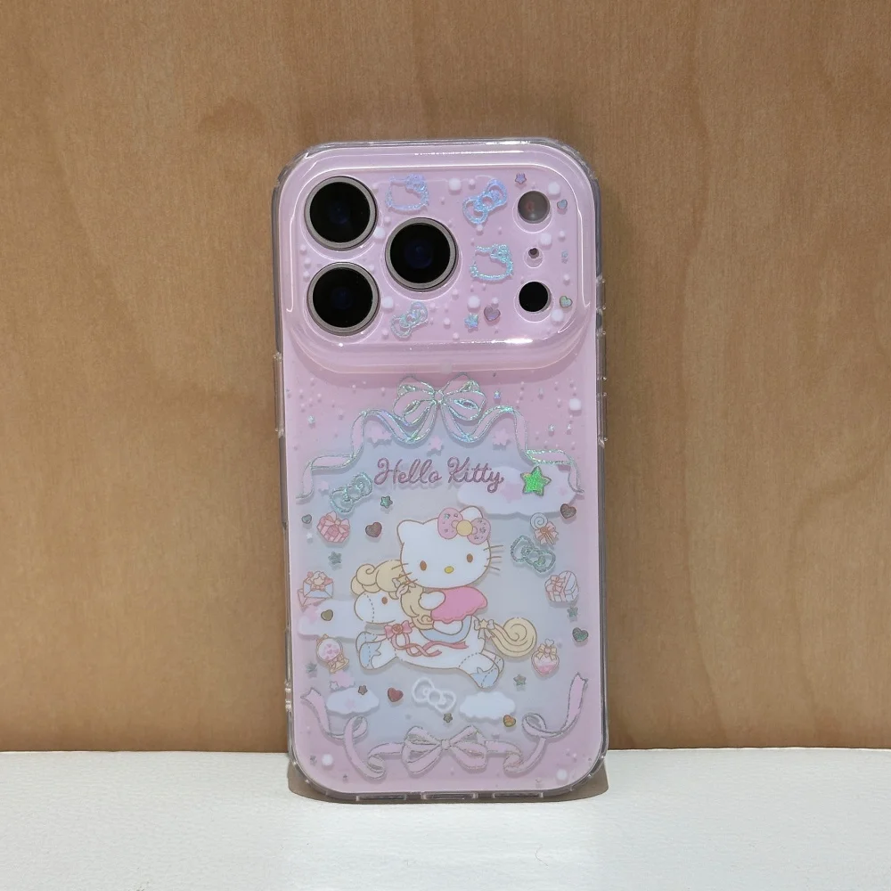 Chic Pink HelloKitty Cat Horse Y2K Phone Case - Shockproof Bumper Cover with Pendant
