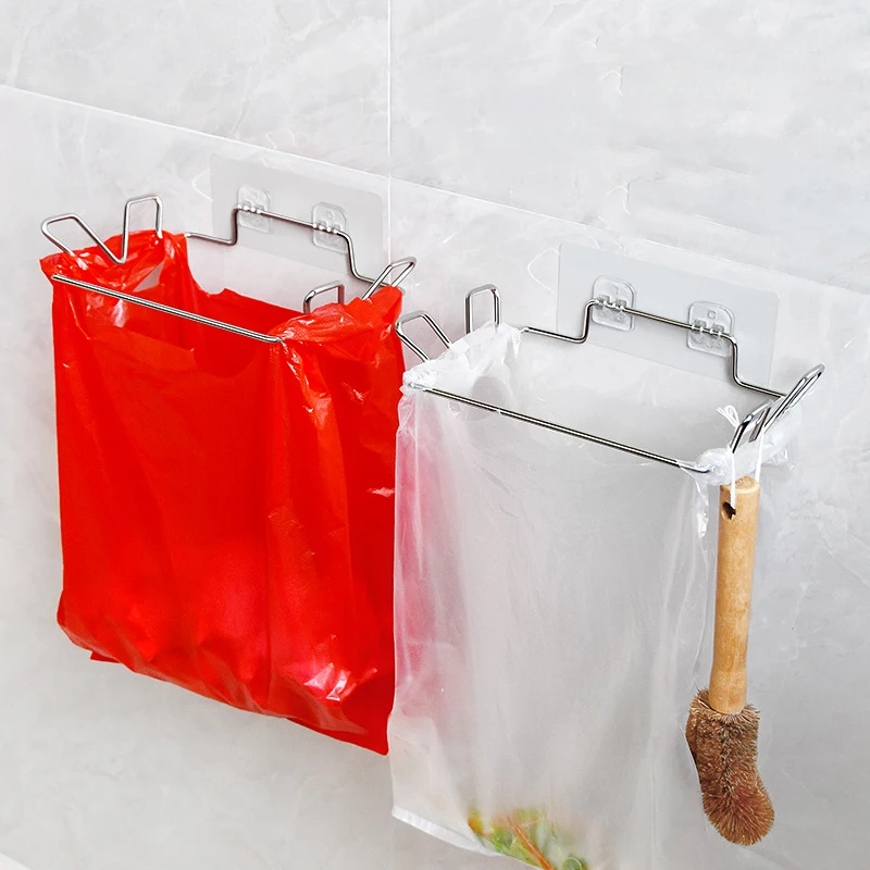 Kitchen Trash Rack Cabinet Door Trash Bag Organizer Stainless Steel Closet Trash Organizer