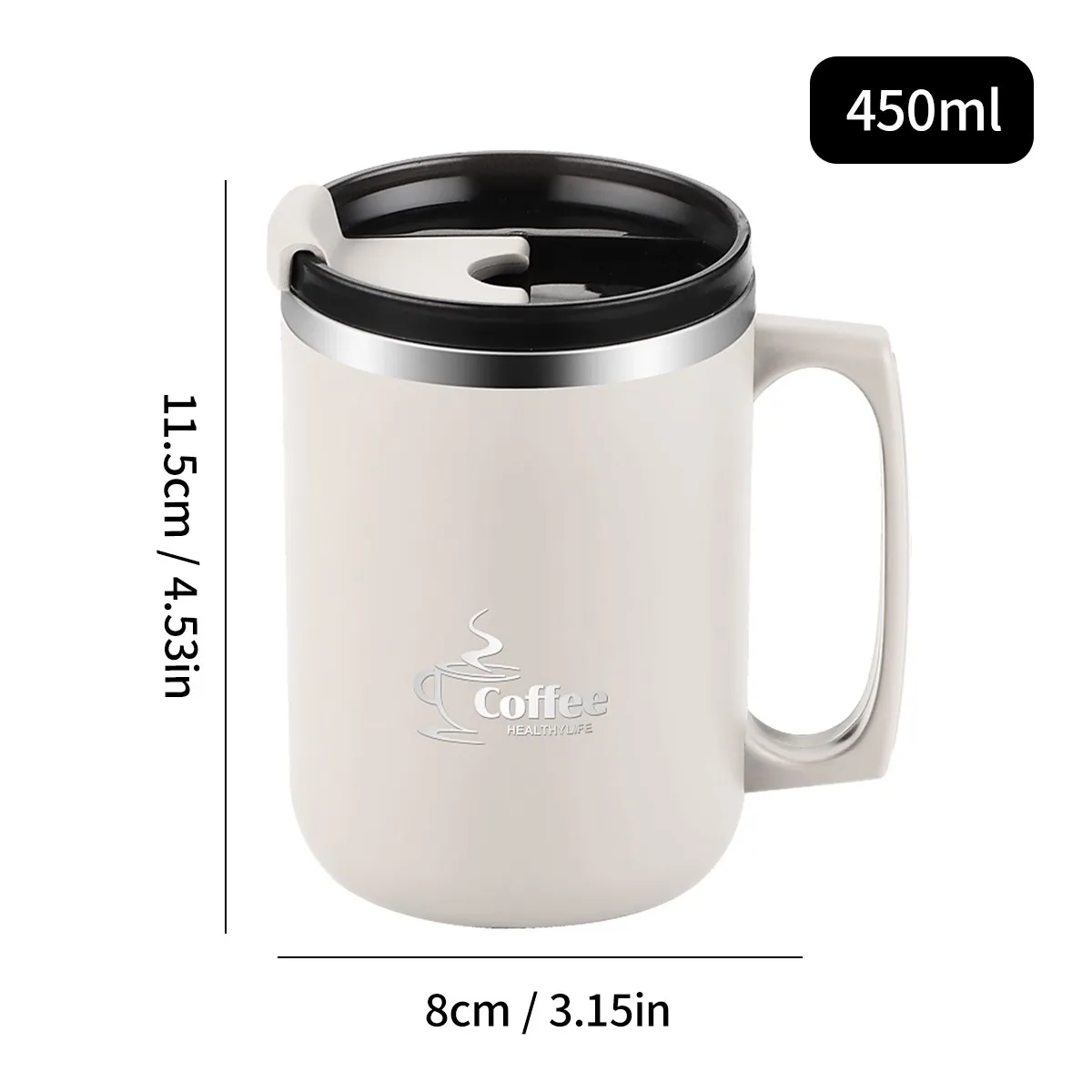 Insulated Stainless Steel Travel Mug with Handle and Leakproof Lid