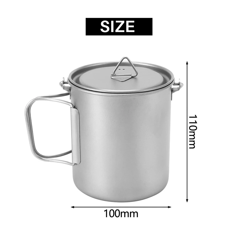 Outdoor Titanium Pot Cup Mug Pots Tableware Camping Cup Picnic Water Mug Of Coffee Tea With Lid Pot 750Ml