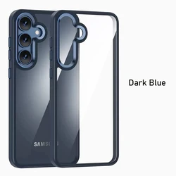 HD Transparent Acrylic Magnetic Case with Metal Lens Ring and Wireless Charging Compatibility - S25 Ultra (Dark Blue)