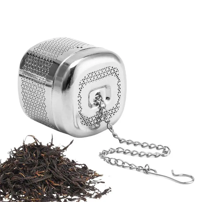 Tea Infuser Tea Filter Square Shape Fine Mesh Retractable Chain Design for Loose Strainers