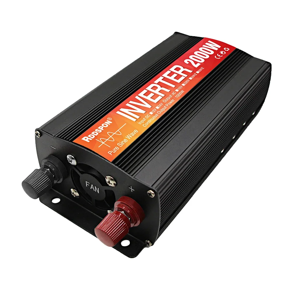 RDDSPON 순수 정현파 차량용 인버터 1000W 1600W 2000W 파워 솔라 인버터 DC 12V 24V에서 AC 220V 50Hz 60Hz 전압 변환기