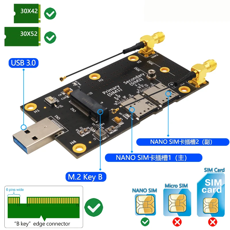 

Плата адаптера M.2-USB 3,0 для Quectel Φ module Cat20