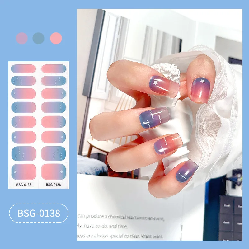 Semi-cured Gel Nail Sticker Full Cover Nail Decals Nagellack Gel Gradient Cat Eye Nail Art Aufkleber Maniküre UV Lampe Bedarf – Detail 37
