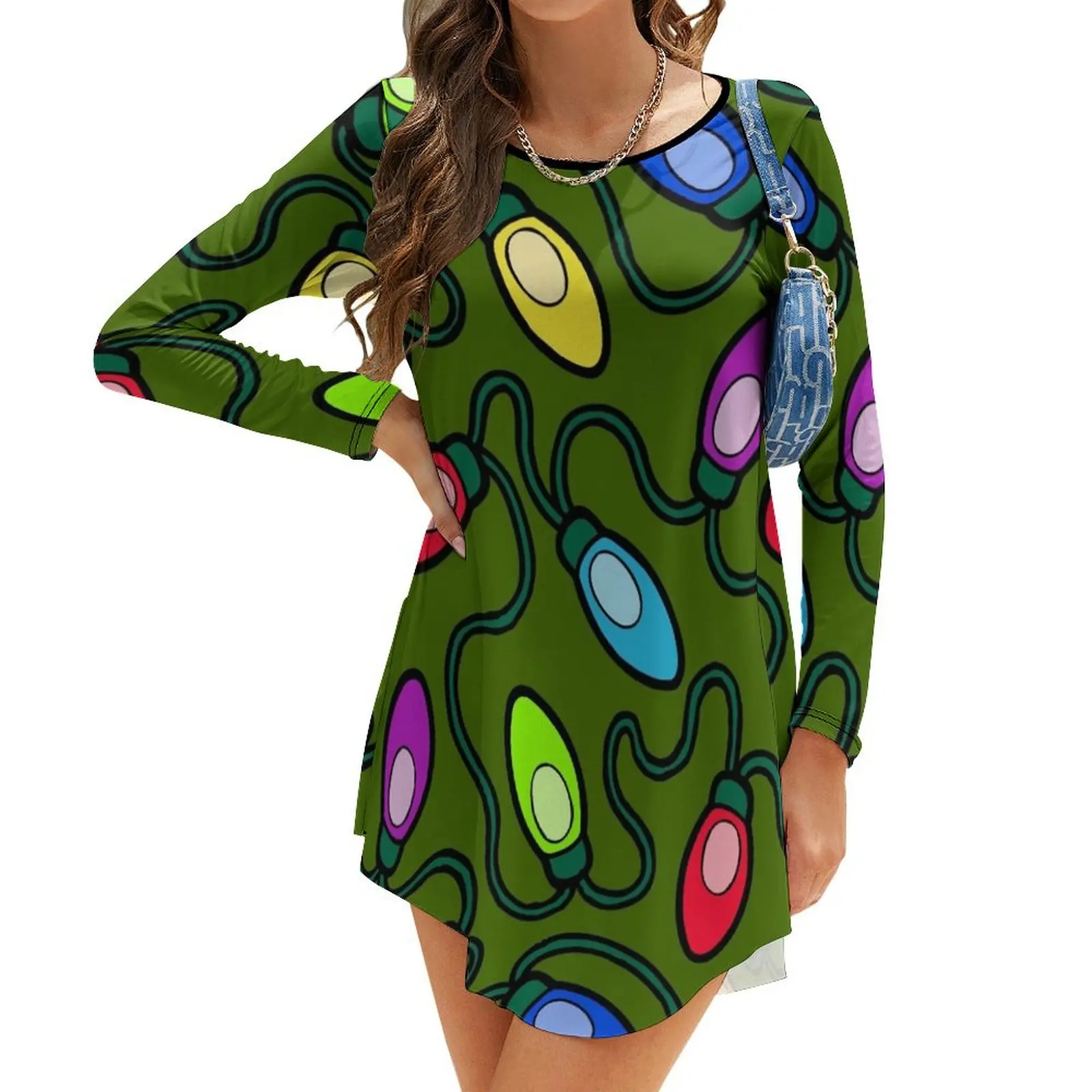 

Chrismas Fairy Lights Pattern Long-Sleeve Dress birthday dress for women Clothing dresses ladies 2024 summer