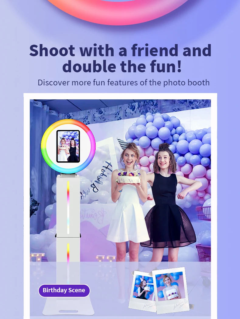 Máquina de fotomatón para iPad, para 10,2 pulgadas/10,5 pulgadas/11 pulgadas/12,9 pulgadas/13 pulgadas, bodas, fiestas, eventos, fotomatón LED portátil para Selfie