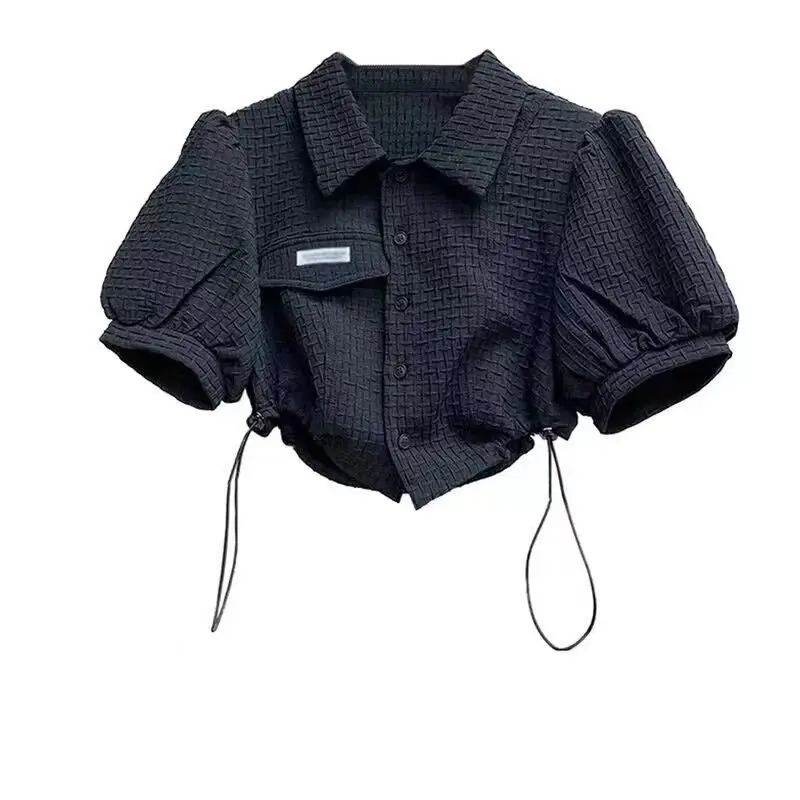 Spring/Summer Set Women's Korean Spicy Girl Wearing Bubble Sleeve Shirt Personalized Perforated Jeans Two Piece Set