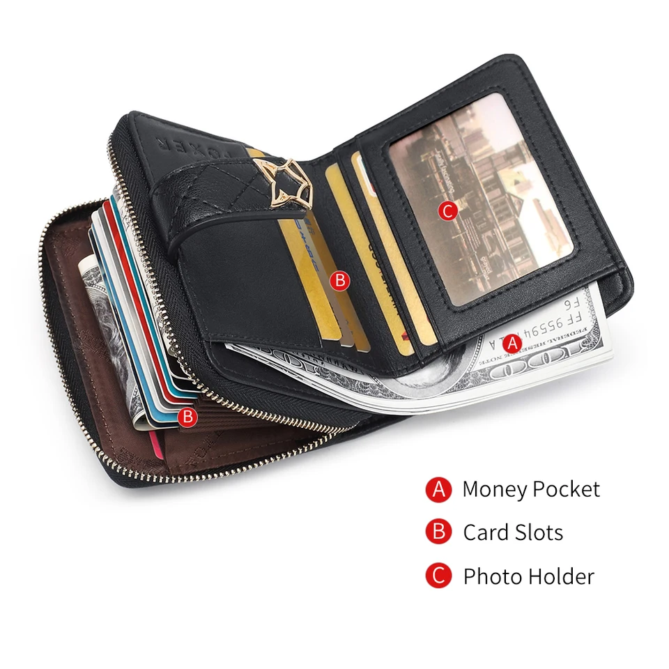 FOXER Brand Women Split Leather Short Wallet High Quality Multi