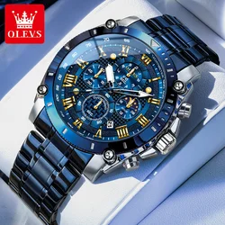 OLEVS Luxury Quartz Moon Phase Chronograph Men's Watch - Waterproof & Luminous - Yes (All Blue)