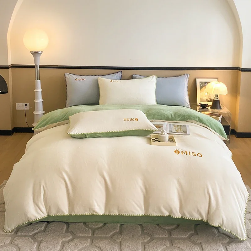 

High-end Milk Fleece Winter Warm Bedding Set Queen High Quality Thicker Duvet Cover Set with Sheets Quilt Cover and Pillowcases