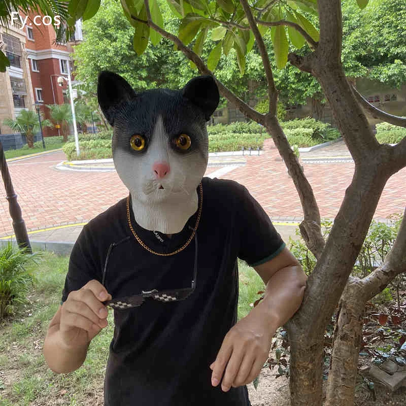 Animal Cats Mask Full Face Halloween Party Cosplay Big Cock Horses