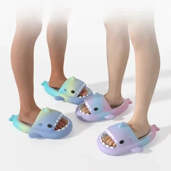 2026 Cute Summer EVA Gradient Shark Slippers Kids Candy Color Soft Indoor Sandals Women Men Fashion Outdoor Thick Sole Slides 1