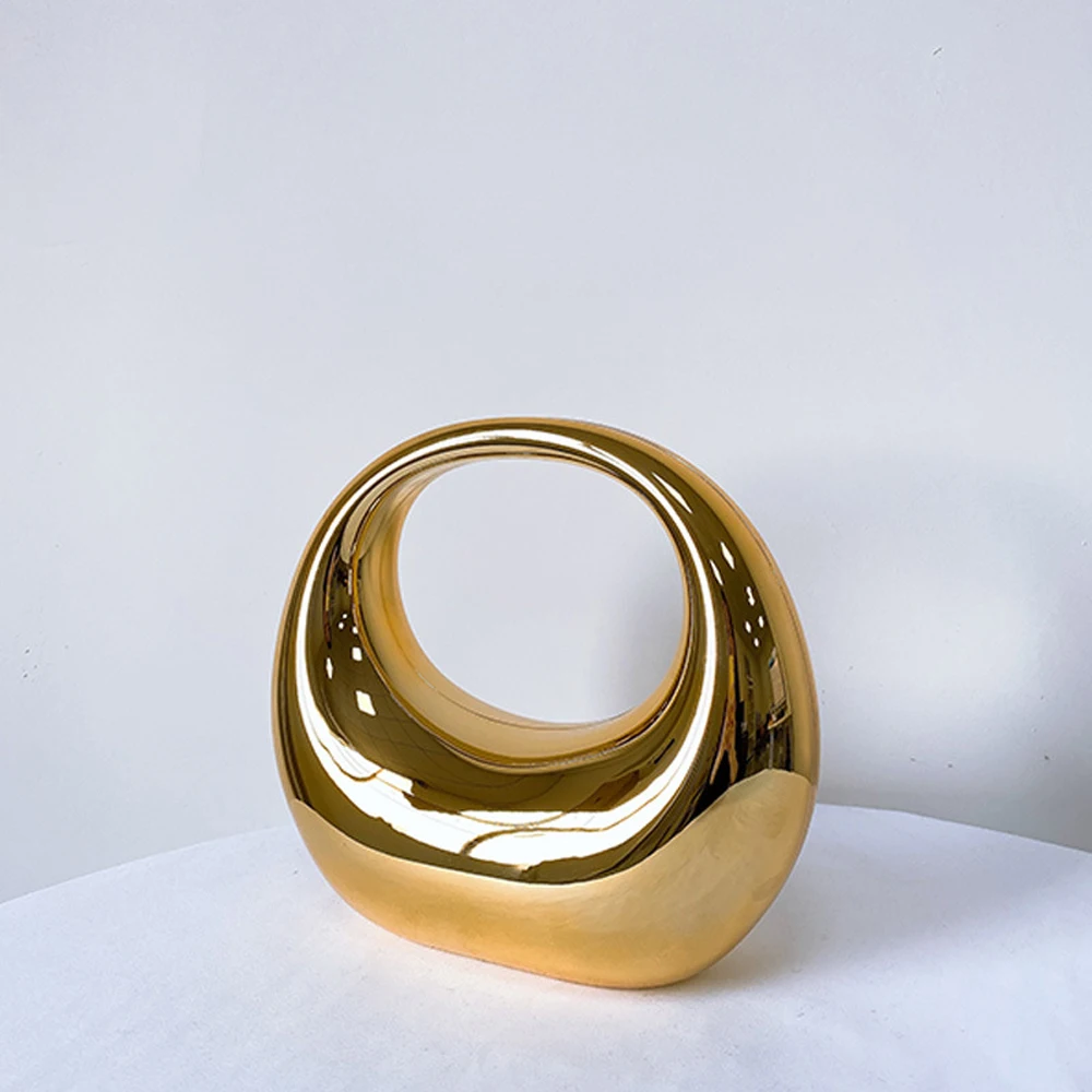 Golden Acrylic Women Hobo Bags Luxury Designer Clear Beach Handbags Dinner Party Wedding Round Top Handle Evening Clutch Purse