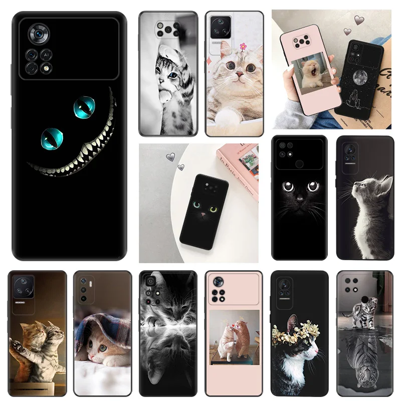Per Xiaomi Poco F5 F4 F3 Gt X5 X4 X3 Pro Nfc C40 C50 C55 C51 M3 M4 M5 5G Cute Pink Black Cat Soft Phone Shell Cover