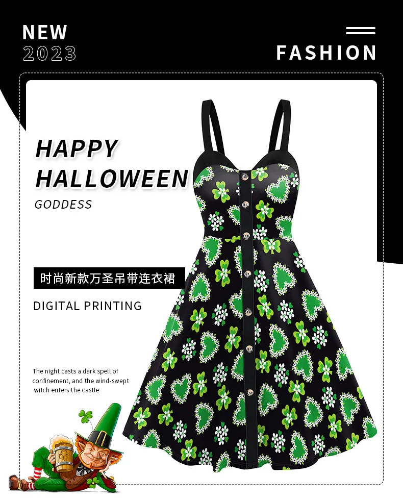 Nadanbao st. Patrick's Day sexy Kleid Frauen grün rücken frei irischen Urlaub Party Slip Kleid Mädchen Klee Digitaldruck Kleid – Detail 5