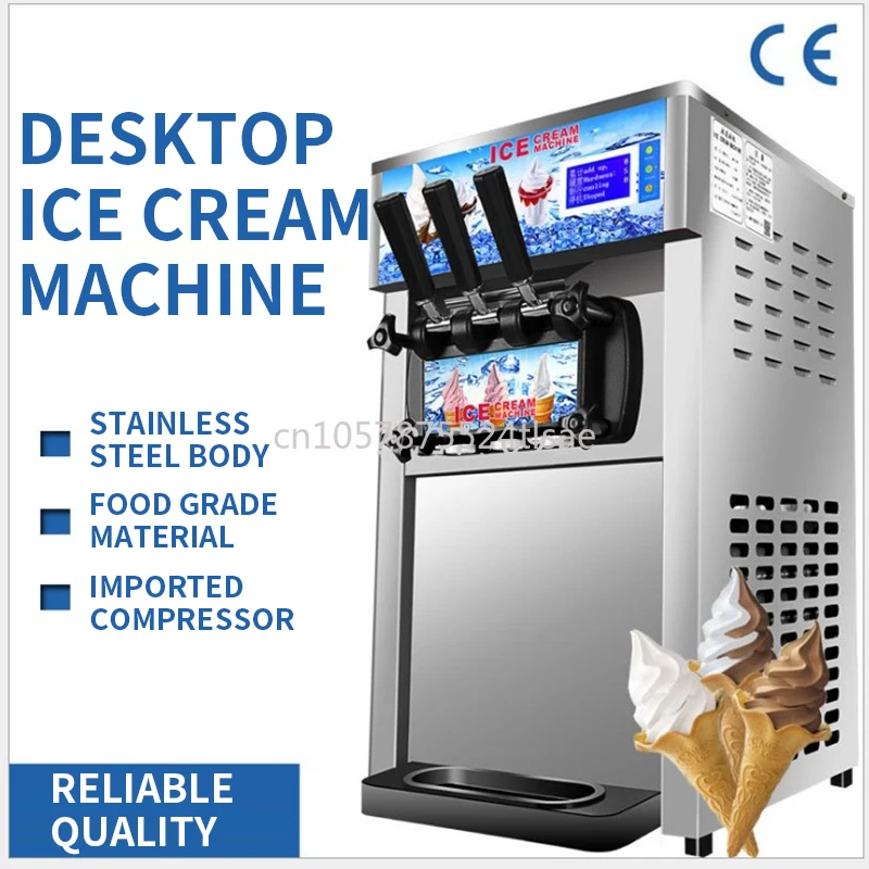 Stainless Steel Desktop Sweet Cone Freezing Equipment 1200W 220V Small Ice Cream Machine Tricolor Ice Cream Maker Commercial